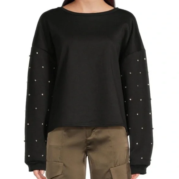 Lea & Viola Black Sweater with Embellished Crystal Diamond Details - Picture 1 of 3